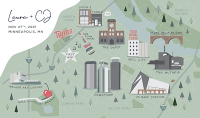 Minneapolis Landmark Map Illustration design freelance illustration typography vector visual design
