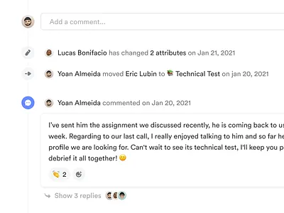 Crew.work — Timeline Events activities collaboration comment crew crm event events notification recruiting saas schedule timeline ui ux