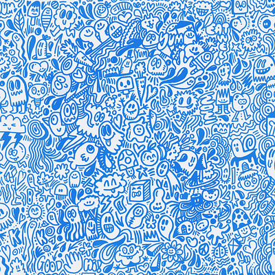 Blue Doodle Pattern character design characters cute doodle doodle art doodles illustration pattern wotto