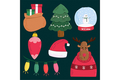 Christmas Elements Illustration christmas deer element gift hat illustration lamp snowman tree vector