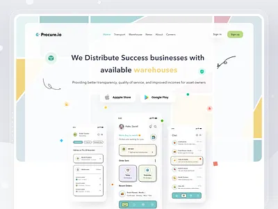 Landingpage Procurement Order App app card clean design homepage illustration ios landingpage preview profile ui website