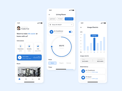 Obsidius - Smart Home Mobile App air condition app clean clean ui design device flat home light mobile modern smarthome ui ui app usage ux ux app