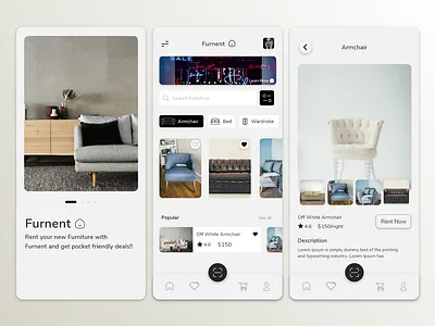 Furnent! app branding design furlenco furniture hybrid app icon illustration logo rent renting typography ui ux vector