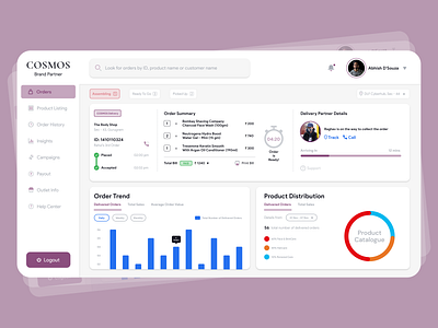 COSMOS Brand Partner • Cosmetics • Dashboard analysis brand branding concept cosmetics cosmos dashboard data delivery design distribution live login minimal partner products sales status ui web