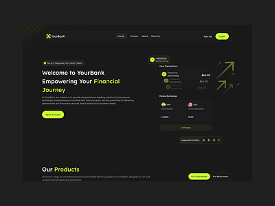 Modern Banking Website UI – Designed for Security & User Engagem bank app bank web bank website black black theme branding design figma illustration landing page design ui ux uxui web web design website