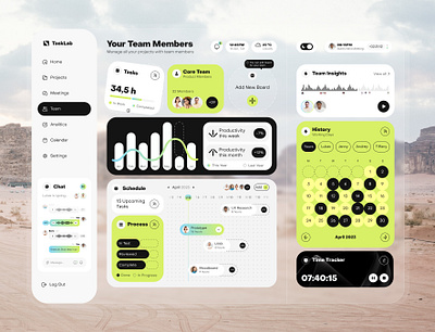 TaskLab - Task management dashboard calendar dashboard data analytics deadlines design dry landscape layout employee control meetings productivity project management projects remote employees sleek design task assignment task management team insights team management ui ux workflow automation