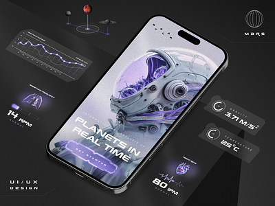 App - Monitoring Astronaut Suit in Real Time 🚀 app design app mobile artificial intelligence design disruptive innovation ios mars minimalism mockup planets trend ui design ui futuristic user interface ux design