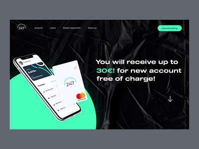 247 Bank — Internet Banking app balance bank banking colours crypto dark fin finance fintech flashy green landing loan mobile morphing page tech transform