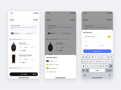 Shopping cart combined with checkout app card cart checkout order payment ui ux