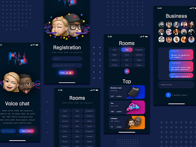 Voice chat mobile app 3d app chat dark theme design illustration logo typography ui ux