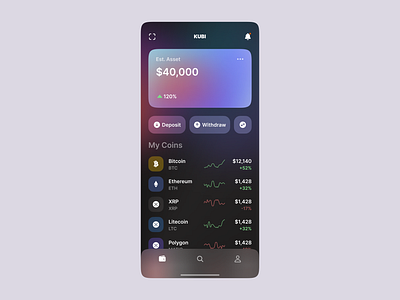 Coins Wallet android balance bitcoin branding clean ui coin crypto cryptocurrency dark design ico icon ios material modern pattern translucent ui ux wallet