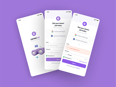 Career.co Application - Login app design hiring job login logo uiux