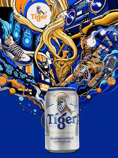 Tiger Beer animal beer boombox energy explosion flow music poster psychedelic tiger wild