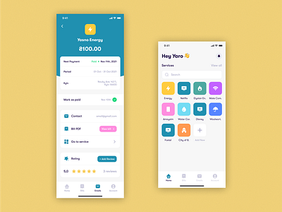 Household bills management app app dashboard ui ux