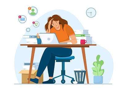 Tired office worker. design girl illustration stress tired woman work worker workplace