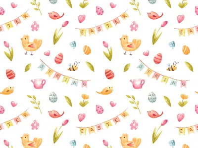 Spring pattern animal bird children colorful cute easter egg flag flower illustration pattern spring surface textile watercolor