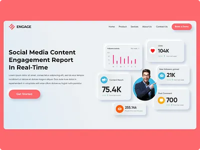 Social Media Engagement analytics branding content content report dribbble graphic design landing landing page metrics trending ui user interface ux ux writer