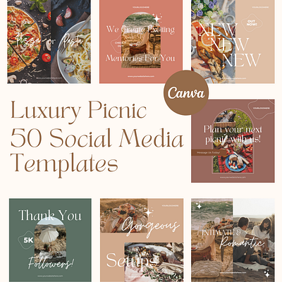 50 Luxury Picnic Business Social Media Designs boho canva chic easy to edit editable design graphic design luxury picnic picnic business social media social media template