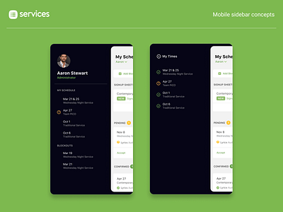 Services Mobile - Sidebar layout button design graphic design ios ui
