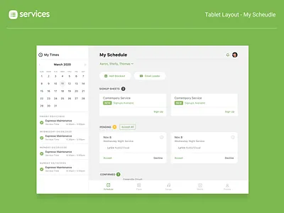 Services mobile (tablet) - My Schedule Overview icon ios mobile sidebar ui