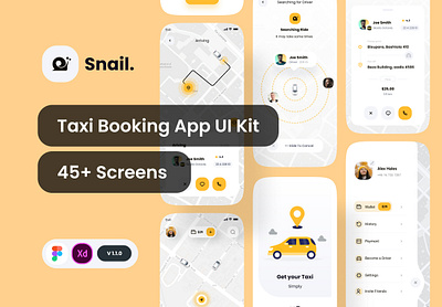 Snail - Taxi booking app UI Kit app booking branding cab car design figma minimal mobile taxi taxi booking ui app ui ui design ui kit ui8 ux