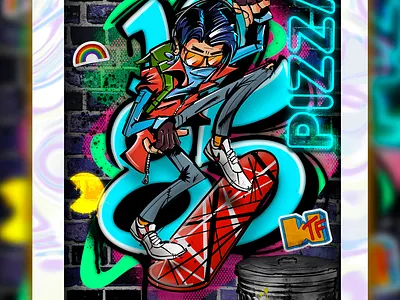 2nd NFT - Retro Rider 80s brick card character graphic design neon nft retro rider skateboard trading vector