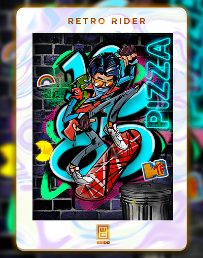 2nd NFT - Retro Rider 80s brick card character graphic design neon nft retro rider skateboard trading vector