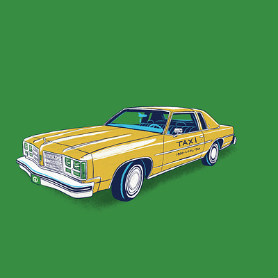 1.800.COOL.TAX blue cab car digital art digital illustration editorial illustration green illustration oldsmobile sketch spot illustration taxi taxi cab texture yellow