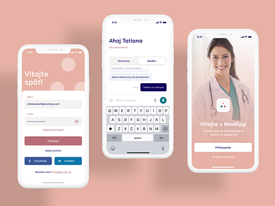 MedApp chat doctor figma ios iphone login logo medical mobile onboarding pink register signin ui ux