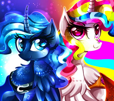 Opposite sides cartoon celestia character digital art digitalart fanart fantasy illustration luna my little pony pony rocioam7