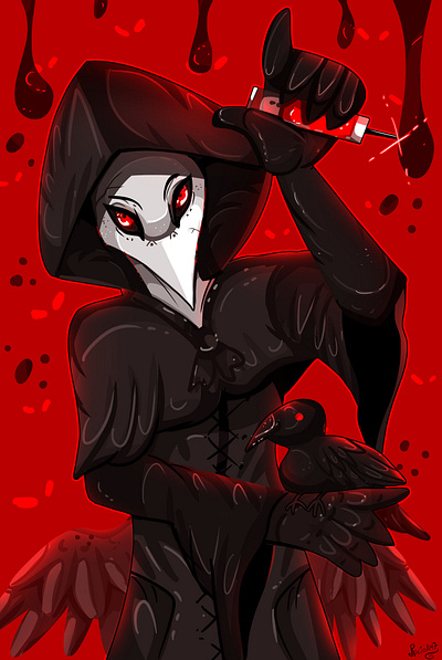 R.E.D anthro blood character creepy digital art digitalart fantasy illustration plague doctor red rocioam7