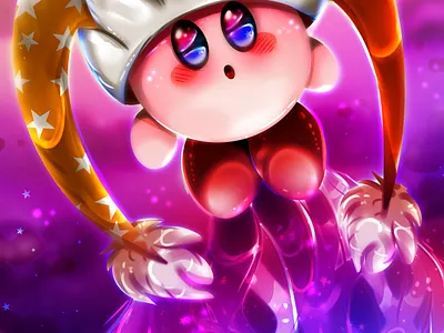 Towards the stars cartoon character digital art digitalart fanart fantasy game illustration kirby rocioam7 videogame
