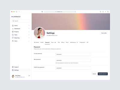 Dashboard user password settings — Untitled UI dashboard design system fields figma form minimal minimalism password preferences settings simple ui kit web design webflow