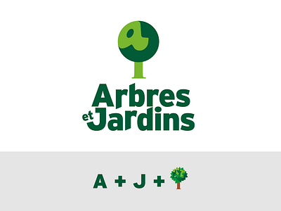 Arbres et Jardins aj circular creative cut cut off design garden gardener gardening green illustration leaves letter logo minimalist prune round tree trunk vector