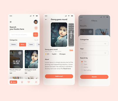 Online book store mobile app UI app app design app interface book selling app book store clean figma minimal mobile online store pdf reader responsive design template trendy design ui ux user experience user interface user resesarch web design xd