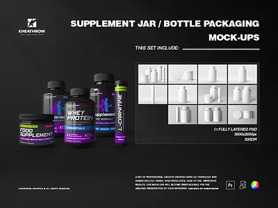 SUPPLEMENT JAR / BOTTLE PACKAGING MOCK-UPS capsules complex jars mockup nutrient sport sport nutrition supplement training
