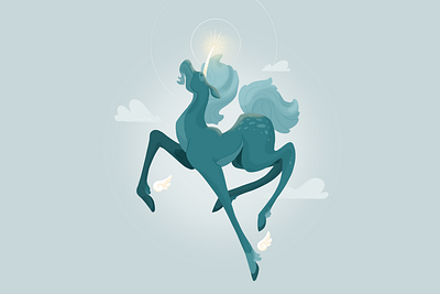 Unicorn blue character creature deer design fantasy fly graphic grey hoof horn horse illustration illustrator pencil procreate shine tail unicorn wings