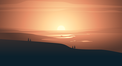 Sunrise atmopshere cabin countryside illustration lake landscape light lighting mountain scenery sunrise vector