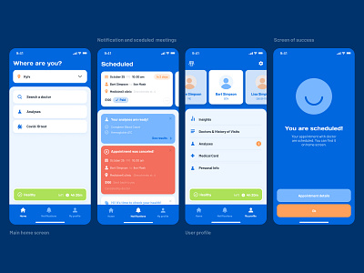 Medical app main screens app blue design medical ui uiux ux