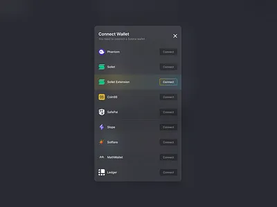 Connect Wallet Component - Dark Mode connect crypto malaysia modal solana wallet
