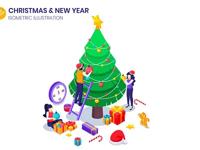 Christmas Tree Decoration Isometric Illustration 2022 celebration character christmas concept decoration gift holiday illustration isometric landing landing page new new year tree vector web web design web development website