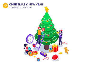 Christmas Tree Decoration Isometric Illustration 2022 celebration character christmas concept decoration gift holiday illustration isometric landing landing page new new year tree vector web web design web development website