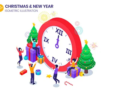 Happy New Year Isometric Illustration 2022 3d celebration character christmas decoration gift holiday illustration isometric landing landing page new new year tree vector web web design web development website