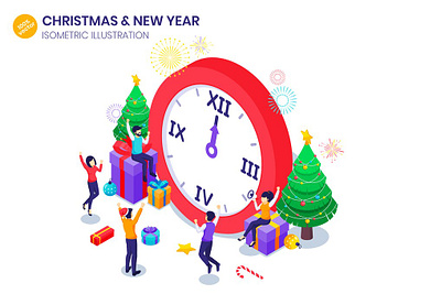 Happy New Year Isometric Illustration 2022 3d celebration character christmas decoration gift holiday illustration isometric landing landing page new new year tree vector web web design web development website