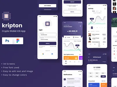 Kripton - Crypto Wallet iOS App app design bank bank app banking app bitcoin blockchain crypto currency crypto wallet cryptocurrency ethereum finance app financial app financial wallet ios app money statement transactional transfer money wallet wallet app