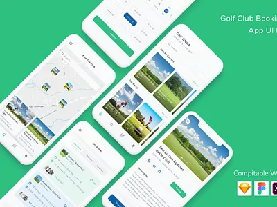 Golf Club Booking App UI Kit booking club clubhouse course courses events golf golf club golfing sports