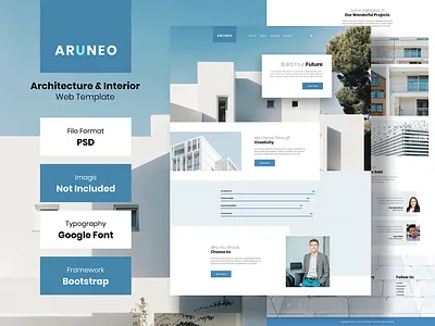 ARUNEO - Architecture & Interior Web Template architecture blue bootstrap business clean company furniture homepage interior landing page minimalist modern psd templates real estate ui web design web templates web ui kits website white