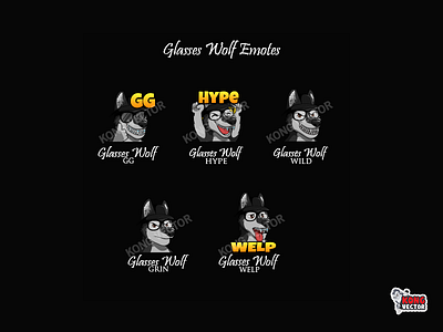 Glasses Wolf Twitch Emotes animation black cartoon design emoji emote emotes gg glasses graphicforstreamer grin hype illustration streamers twitch twitchemote twitchemotes weld wild wolf