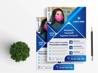 Informative Coronavirus Flyer Doctor Dearing Protection Mask branding business flyer design flyer template medical flyer promotion
