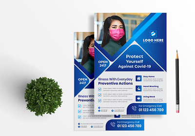 Informative Coronavirus Flyer Doctor Dearing Protection Mask branding business flyer design flyer template medical flyer promotion